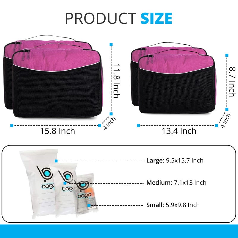 bago 7 Pcs Packing Cubes for Suitcases - 4 Travel Cubes with 3 ZipLock Bags - Luggage Organizer Bags to Get Maximum Storage, Save Time & Effort to Pack - Happy Traveling (Pink) - Image 2